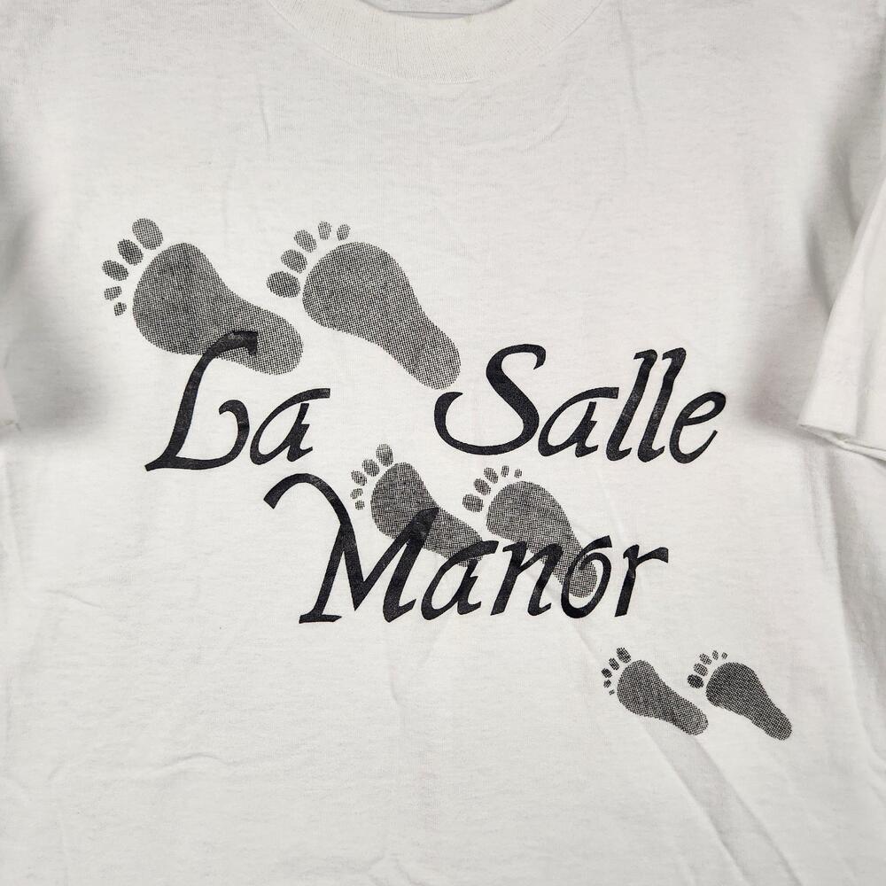 Vintage La Salle Manor Shirt Mens XL White Footprints Graphic Single Stitch 90s